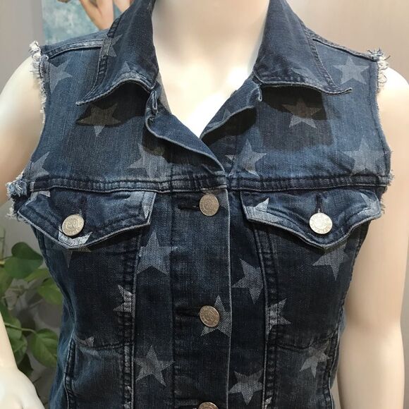 Rock & Republic Gunshow Stars Denim Vest Blue Sz XS - Picture 9 of 16